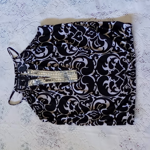 INC International Concepts Petite Sequin Embellished Halter Top Size P Blk/White - Picture 4 of 11